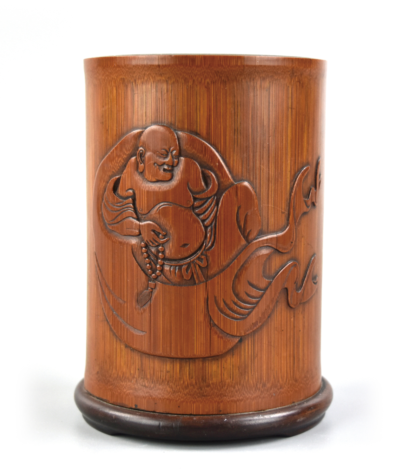 CHINESE CARVED WOOD BRUSHPOT W