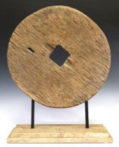 CHINESE CARVED WOOD CART WHEEL