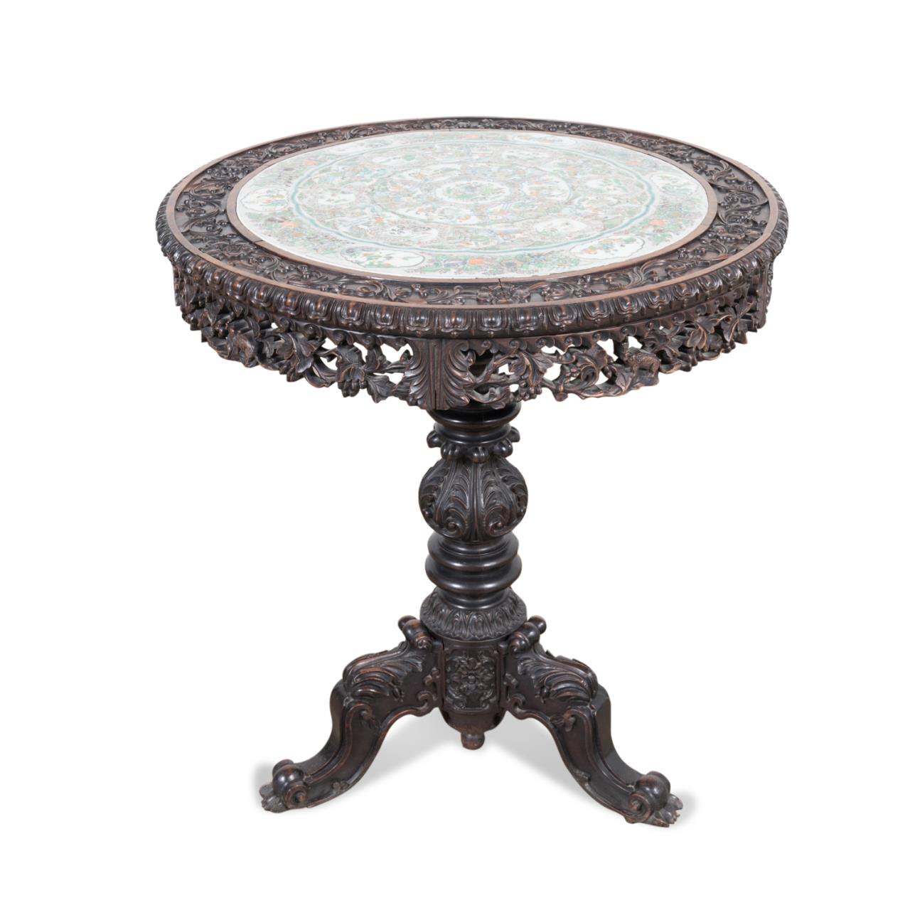 CHINESE CARVED WOOD & FAMILLE VERTE