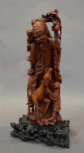 CHINESE CARVED WOOD FIGURAL GR