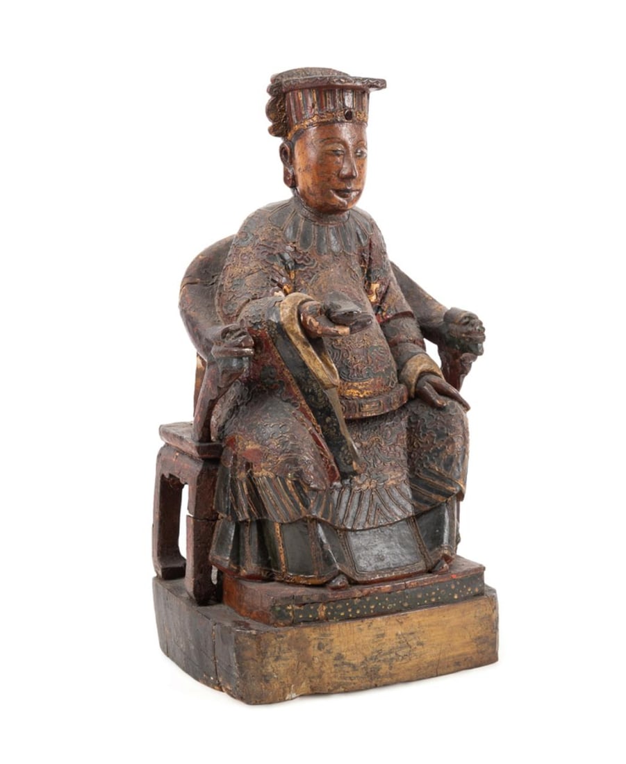 CHINESE CARVED WOOD FIGURE OF