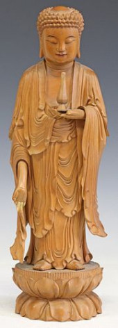 CHINESE CARVED WOOD FIGURE OF