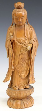 CHINESE CARVED WOOD FIGURE OF