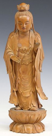 CHINESE CARVED WOOD FIGURE OF