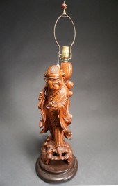 CHINESE CARVED WOOD FIGURE OF