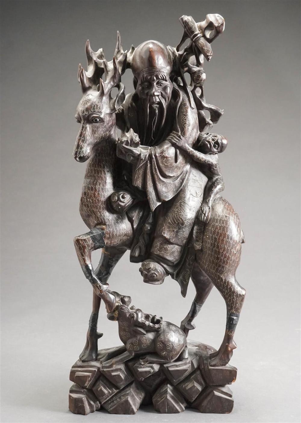 CHINESE CARVED WOOD FIGURE OF A