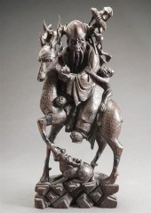CHINESE CARVED WOOD FIGURE OF