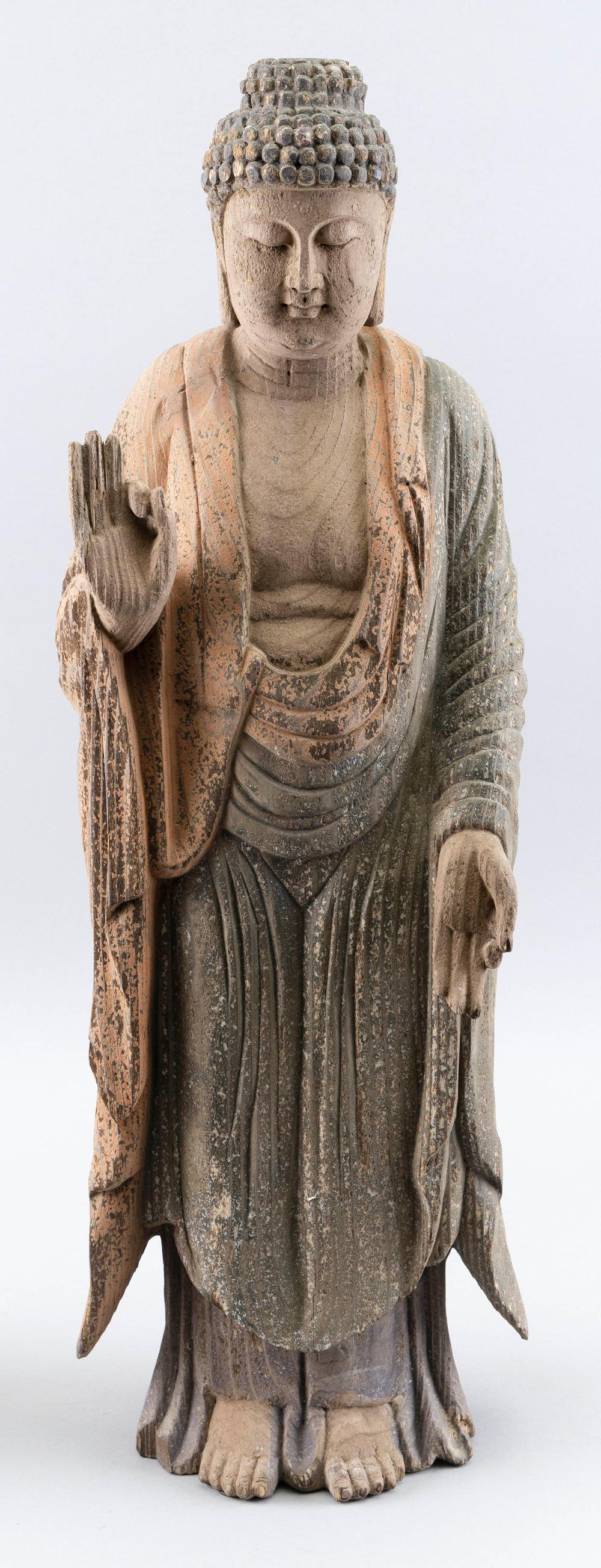 CHINESE CARVED WOOD FIGURE OF
