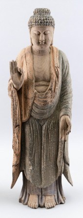 CHINESE CARVED WOOD FIGURE OF