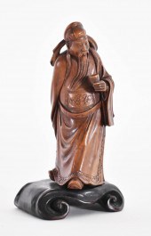 CHINESE CARVED WOOD FIGURE OF