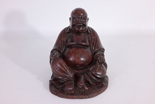 CHINESE CARVED WOOD FIGURE OF A
