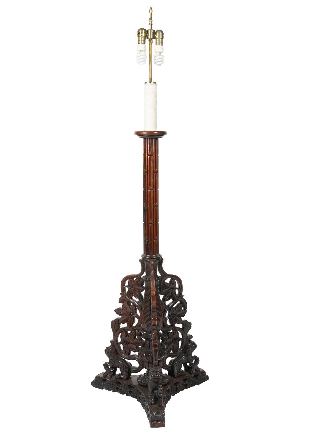 CHINESE CARVED WOOD FLOOR LAMPon