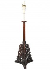 CHINESE CARVED WOOD FLOOR LAMP