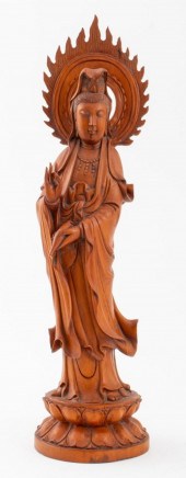 CHINESE CARVED WOOD GUANYIN SC