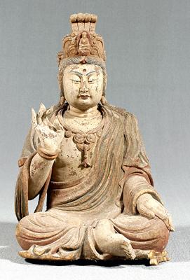 Chinese carved wood Guanyin, seated