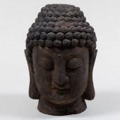 CHINESE CARVED WOOD HEAD OF BU