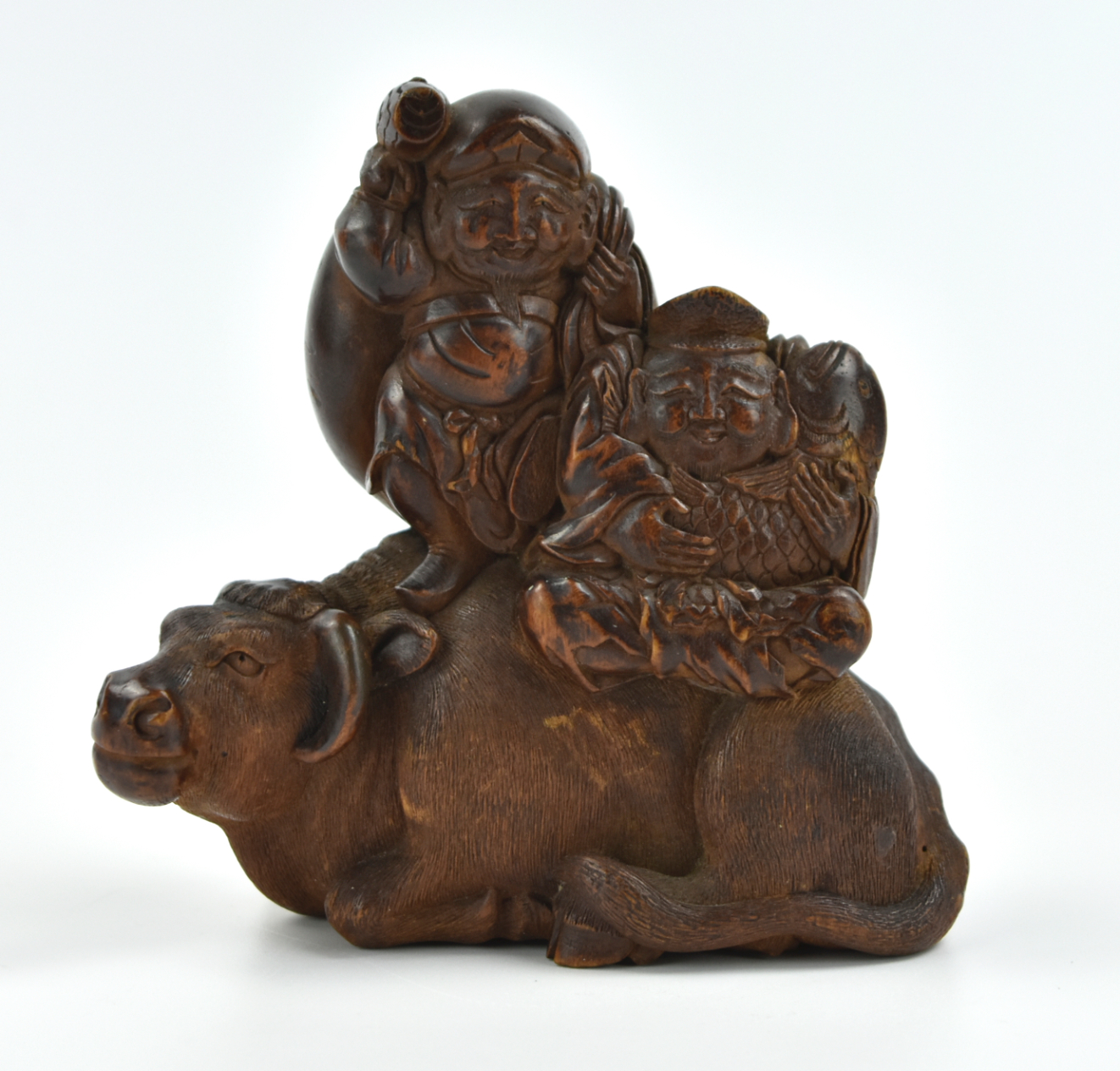 CHINESE CARVED WOOD "HEHE" ON