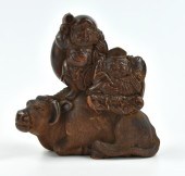 CHINESE CARVED WOOD "HEHE" ON