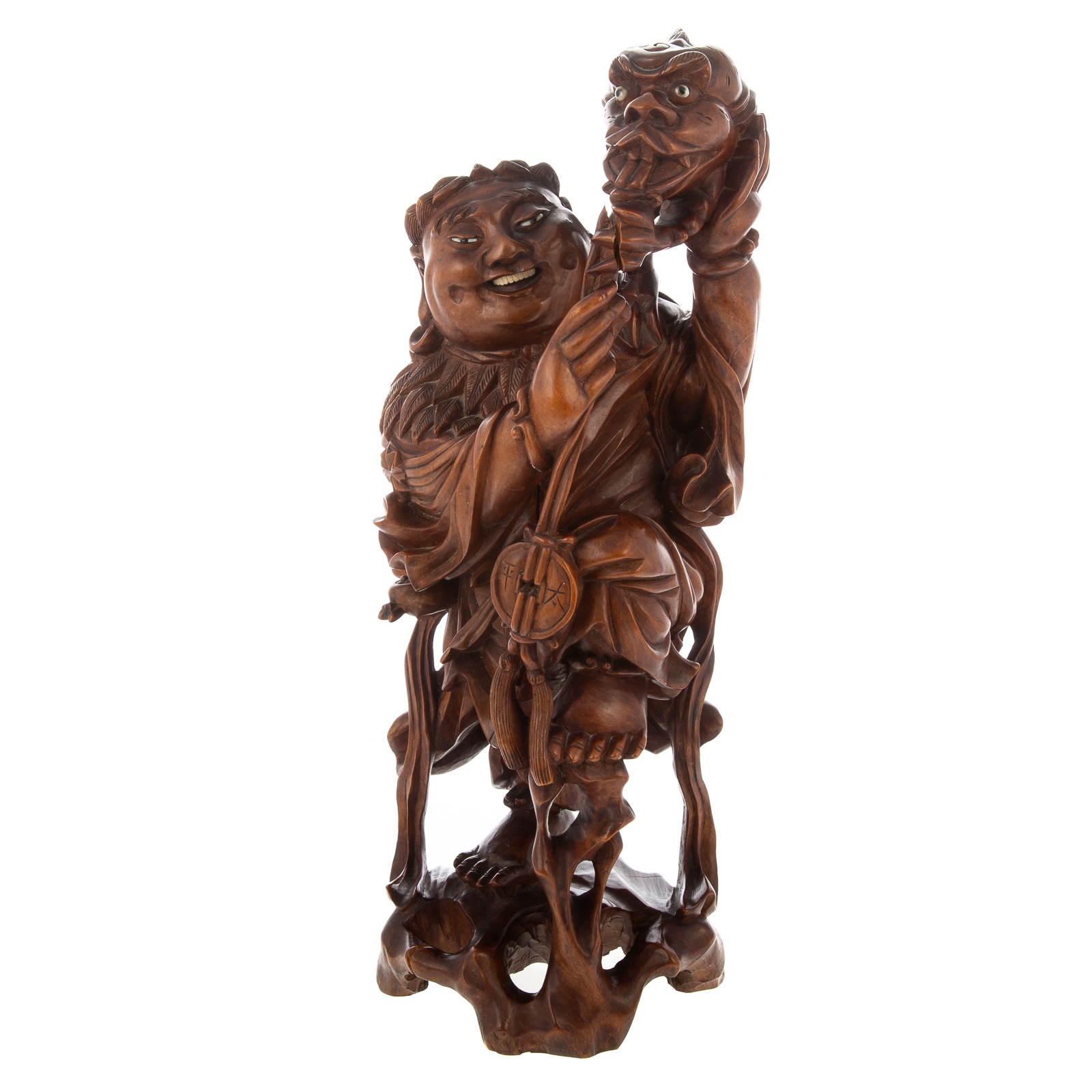 CHINESE CARVED WOOD JIN CHAN & MONK