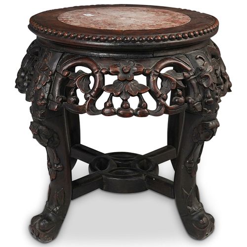 CHINESE CARVED WOOD & MARBLE