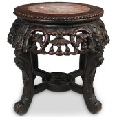CHINESE CARVED WOOD & MARBLE P