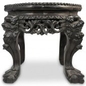 CHINESE CARVED WOOD & MARBLE P