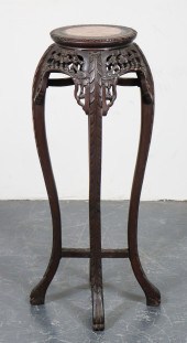 CHINESE CARVED WOOD & MARBLE P