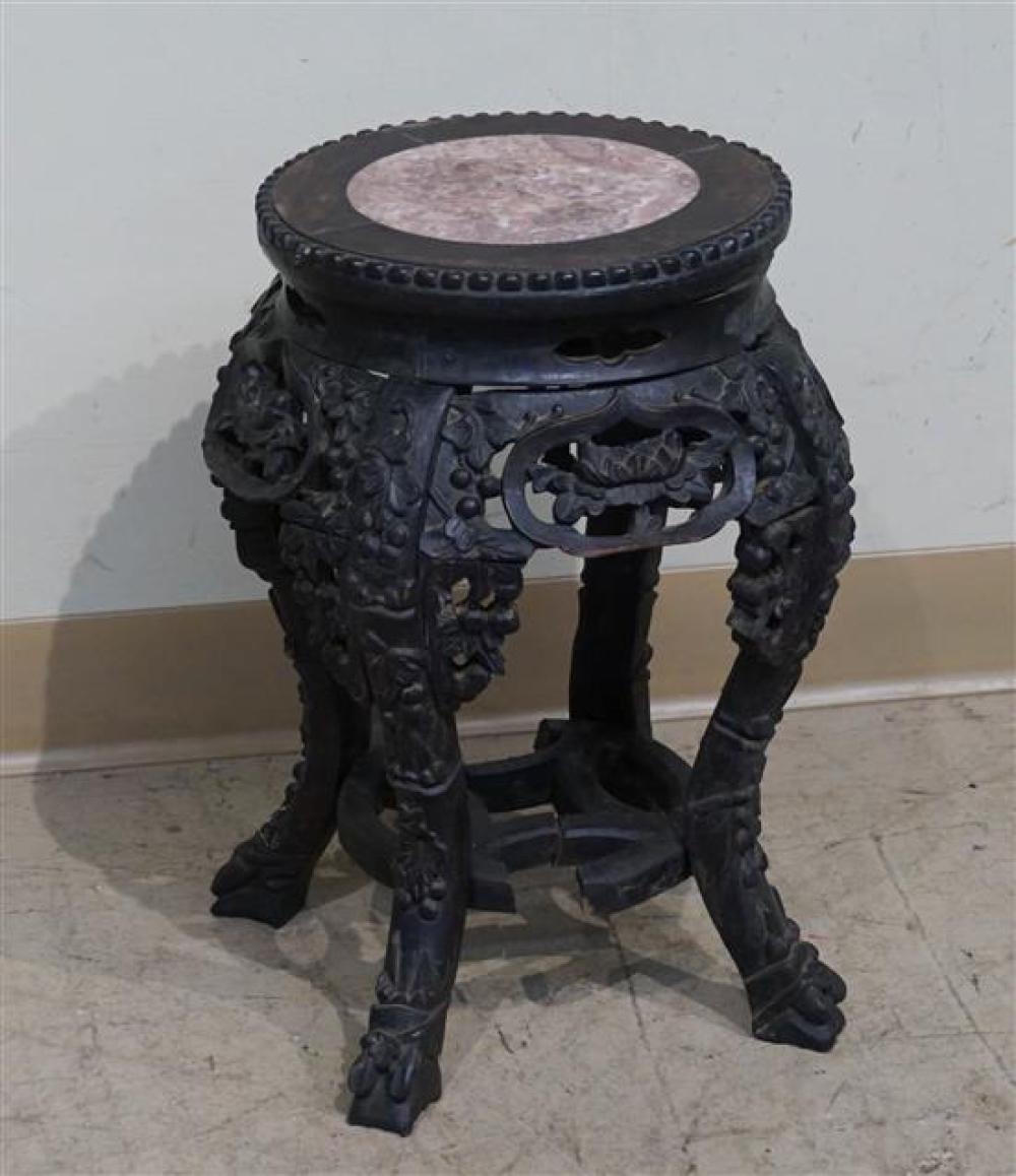 CHINESE CARVED WOOD MARBLE INSET