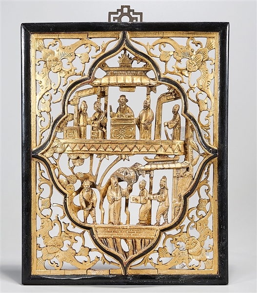 Chinese carved wood panel; gilt