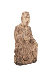 CHINESE CARVED WOOD SEATED BUD