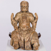 CHINESE CARVED WOOD SEATED FIG