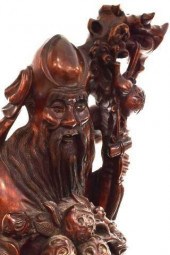 CHINESE CARVED WOOD SHOU LAO L