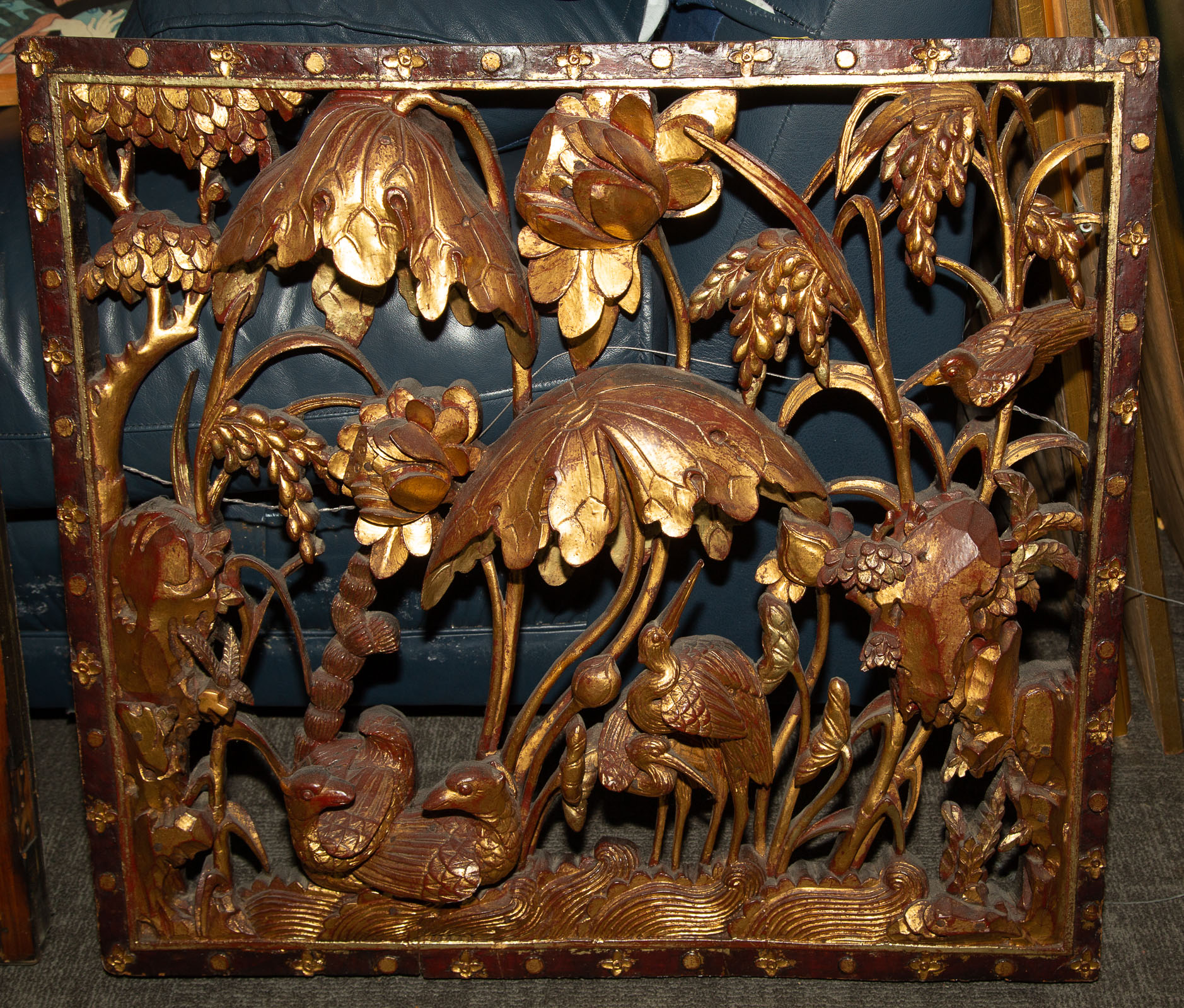 CHINESE CARVED WOOD WALL PANEL Late