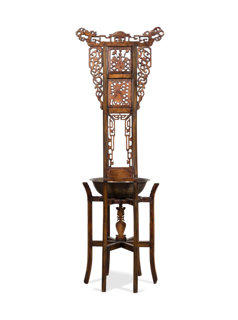 CHINESE CARVED WOOD WASH STAND W/