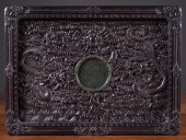 CHINESE CARVED ZITAN WOOD AND