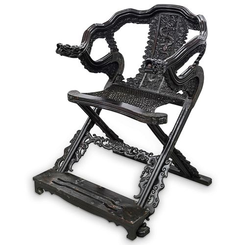 CHINESE CARVED ZITAN WOOD FOLDING