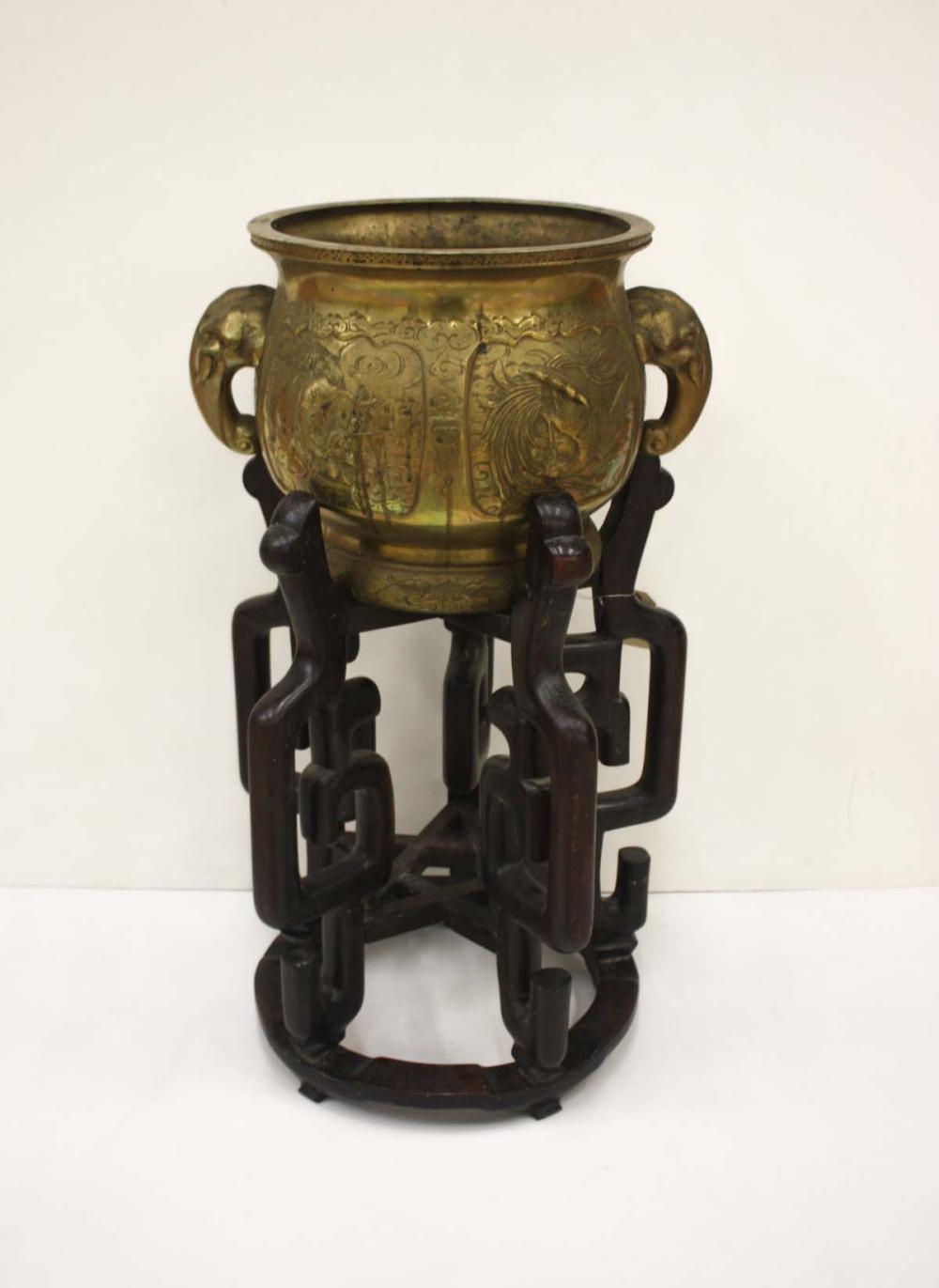 CHINESE CAST BRASS JARDINIERE ON