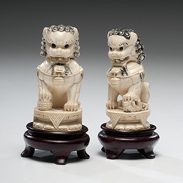 Chinese Caved Ivory Foo Dogs