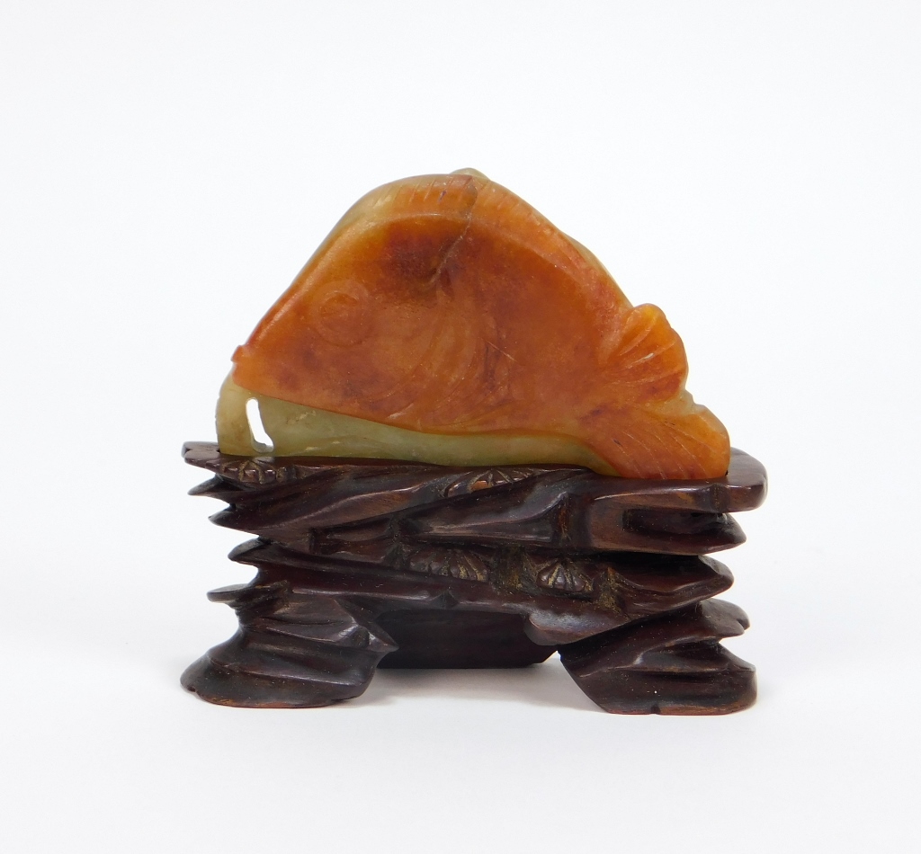 CHINESE CELADON AND RUSSET CARVED