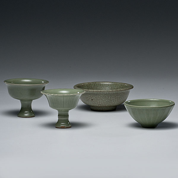 Chinese Celadon Bowls and Stem Cups