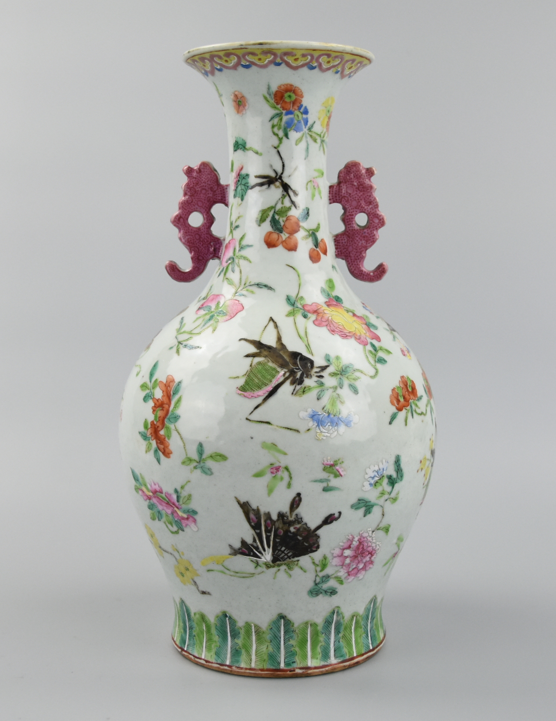 CHINESE CELADON FAMILLE ROSE VASE