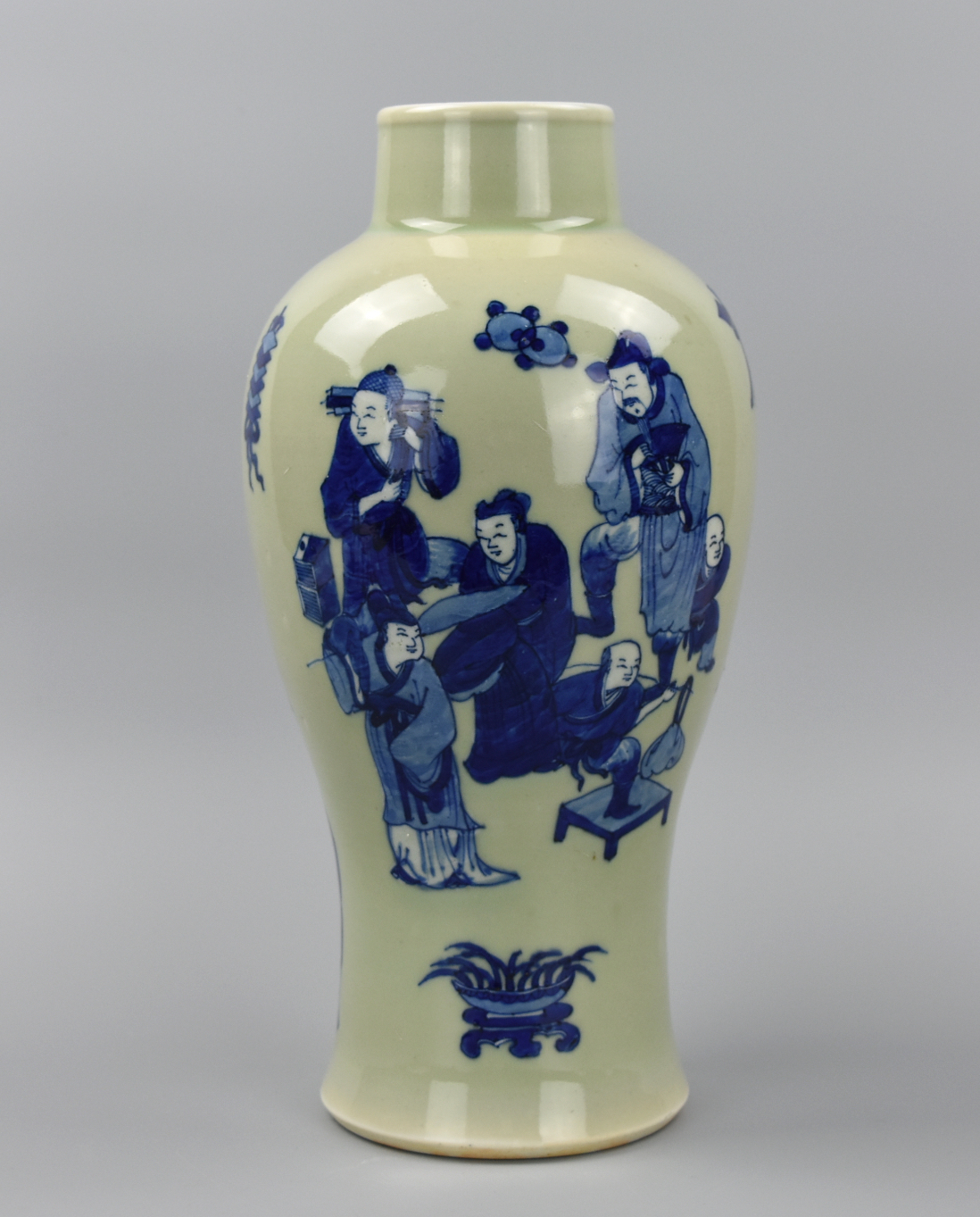 CHINESE CELADON GLAZE B & W VASE W/