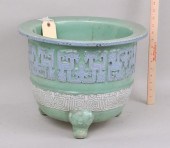 CHINESE CELADON GLAZE FOOTED J
