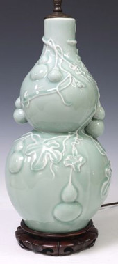 CHINESE CELADON-GLAZED DOUBLE-