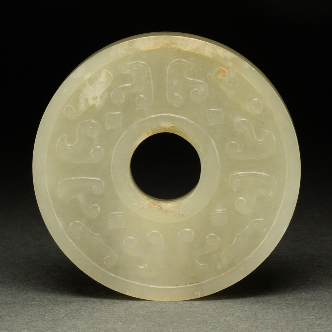 CHINESE CELADON JADE BI DISC