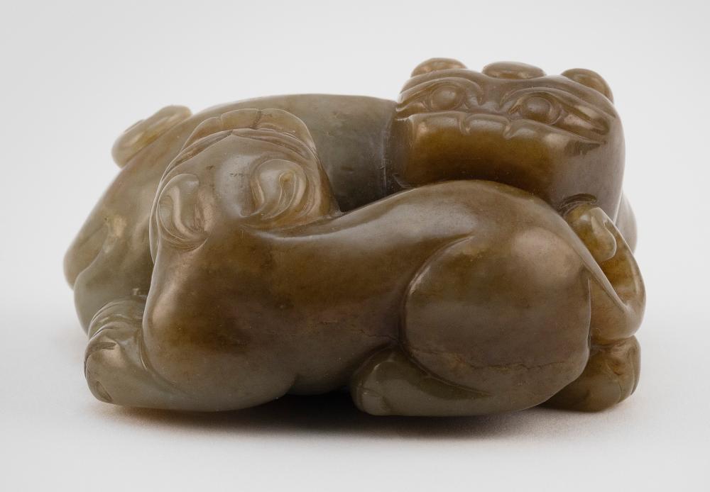 CHINESE CELADON JADE CARVING OF TWO