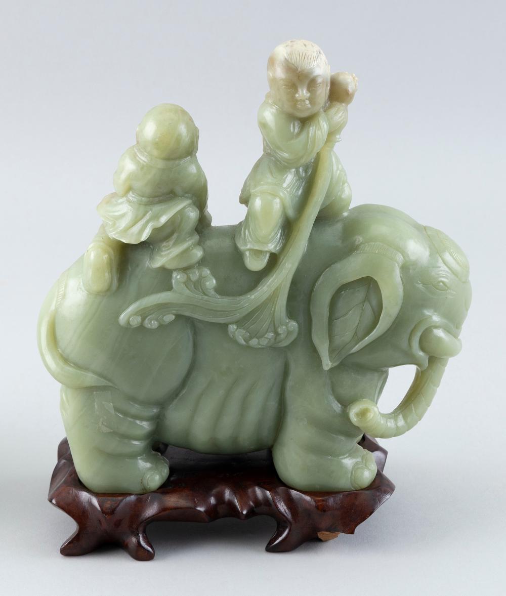 CHINESE CELADON JADE CARVING OF TWO
