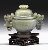 Chinese celadon jade covered censer