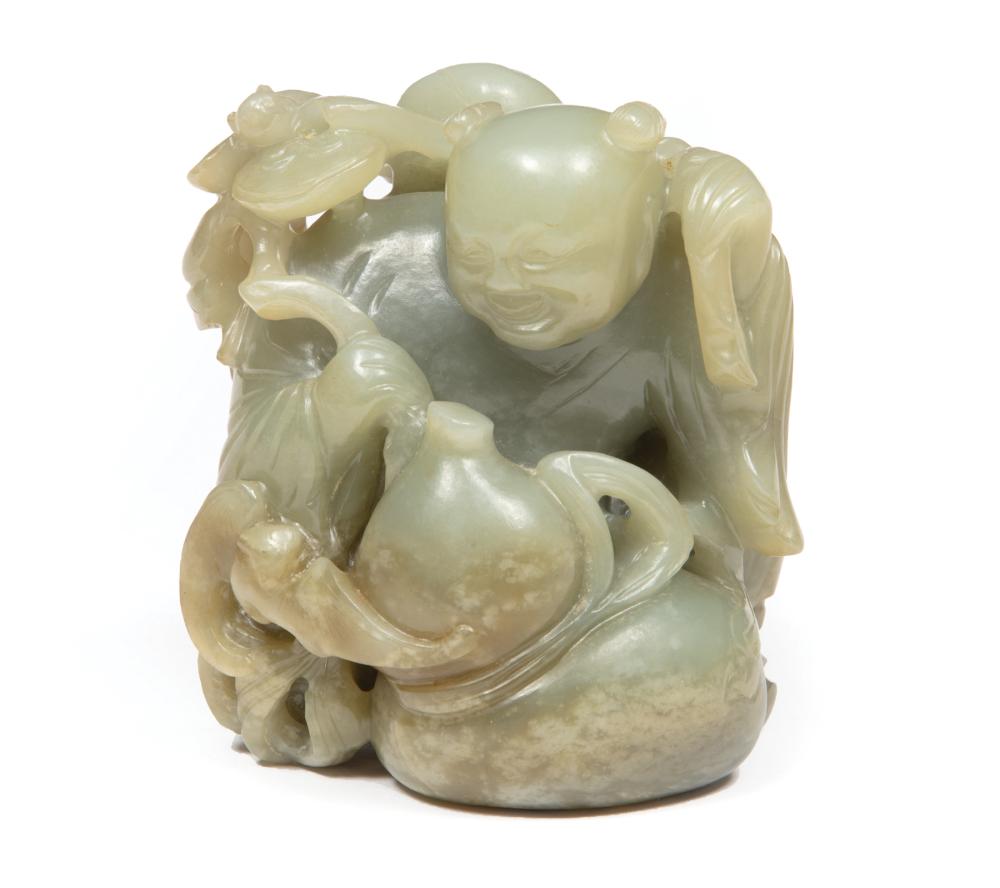 CHINESE CELADON JADE FIGURE OF A