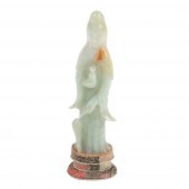 CHINESE CELADON JADE GUAN YIN